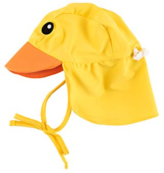 Cuddle Club Sombrero Ajustable con Cubrecuello para Bebés y Niños | Bloqueo del Sol en Cabeza y Cuello | Ajuste Frontal y Trasero - Amarillo Pato - Pequeña