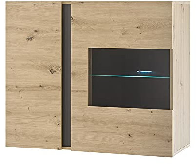 Lomadox Hängevitrine inkl. LED-Beleuchtung in Eiche Artisan Nb. mit Absetzungen in Graphit grau, B/H/T: ca. 97/83/40 cm