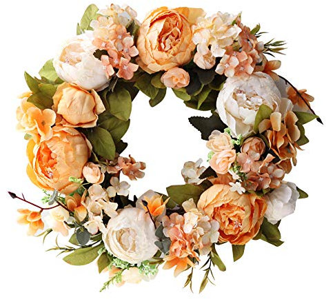40cm Künstliche Türkränze, Pfingstrose Blumenkranz Tür Frühling Haustürkranz Ganzjährig Haustür Modern Eukalyptus Blumenkranz Türdeko Hängend Blumenkranz für Haustür Party Festival Hochzeitsdeko