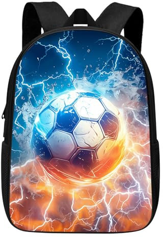 ALIFAFA Fußball-Schulrucksack für Jungen/Mädchen, 43.2 cm, schwarzer Jungen-Rucksack, cooles Design, Fußballball im Feuer und Wasser, lässiger Tagesrucksack, Fußball, Einheitsgröße