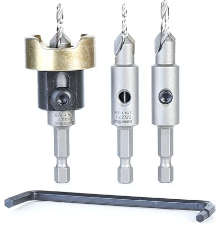 Amana Tool AMS-627 Kegelsenker mit Hartmetallbestückt, einstellbarer Tiefenanschlag und kein Stress, keine Beschädigung, Kugellager mit Ersatz-Senker, Schnellspann-Schaft-Set, 3-teilig