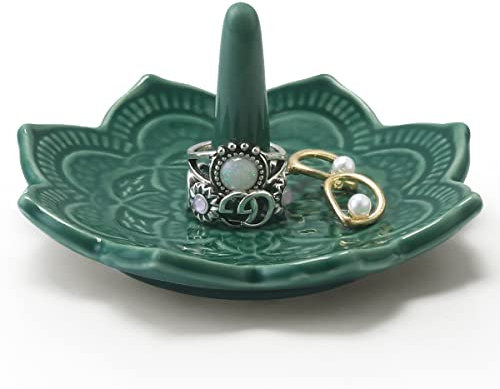 Titanape Green Mandala Ring Holder Dish, Ceramic Decorative Ring Holder for Jewelry, Round Trinket Dish Tray Key Bowl for Rings Earrings Necklace Organizer for Engagement Wedding Birthday Gifts