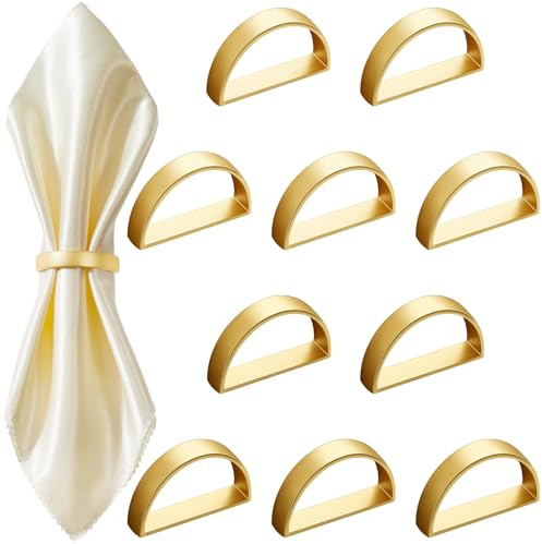100 Pcs Stainless Steel Napkin Rings Metal Napkin Ring Holders Easter Modern Serviette Buckles Metallic Adornment for Spring Table Kitchen Dinner Party Wedding(Matte Gold Semicircle)