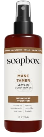 Soapbox Mane Tamer, Leave-In Conditioner Spray to Tame Frizz, Smooth Fly Aways, Hydrate, Add Shine & Detangle Dry, Damaged Hair, Paraben Free, Vegan (8oz)