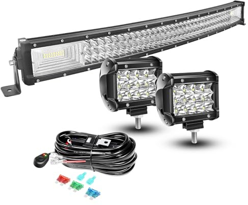AUXTINGS 81 cm böjd LED-ljusstång spot-flödande stråle, 2 st 10 cm 36 W spot LED Pods dimljus med 12 V ledningssele kit 2 ledningar för Jeep pickup off-road lastbil 4 x 4 ATV båttrailer, vattentät