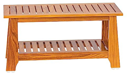 NNN 30 Commercial Teak Shower Bench - 8 Non-Slip Leveling Feet & 350 lbs Capacity | Rock-Solid Stability for Seniors & Spa Safety | Waterproof Design for Saunas/Outdoor Pools (Patented)