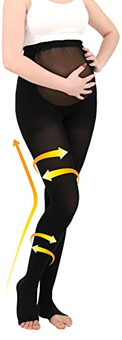 MGANG Compression Maternity Pantyhose - Opaque Pregnancy Tights, Open Toe, 20-30 mmHg Moderate Support for Swelling, Varicose Veins, Waist High Compression Stockings for Women Circulation, Black XXL