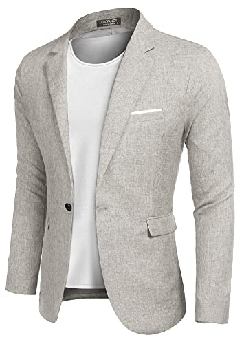 COOFANDY Blazer Uomo Regular Fit Giacca Uomo Sportivo Moderno Lino Giacca da Completo Tempo Libero Giacche Grigio Chiaro XL