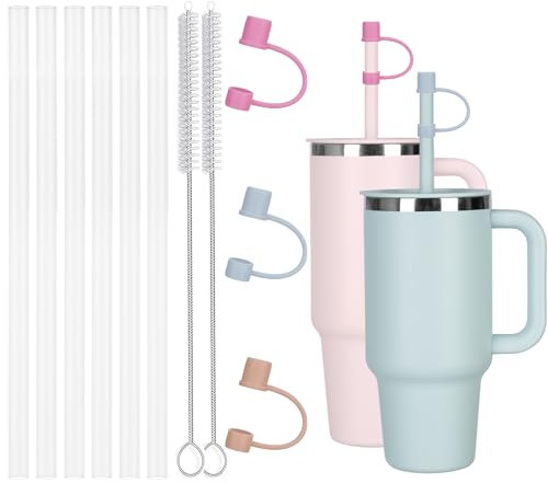 6 Replacement Straws with Cover Caps for Hydro Flask Tumbler with Handle 32oz, and Dust Proof Straw Cover for HydroFlask Press-in Straw Lid(40 oz, 8.78 inch)