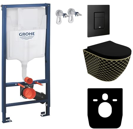 Lavita Élément mural Solido + WC suspendu Sofi Slim Black Night noir sans bord + abattant de WC avec système d'abaissement automatique bouton noir - Kit complet encastré