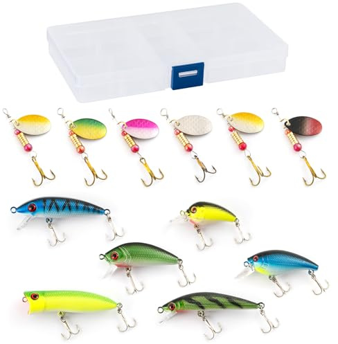 Dr.Fish Set med 12 spinnerbait fiskedrag med fiskebox inklusive Spinnerbaits Indiana Blade Topwater för öring, bar, sötvattensfiske