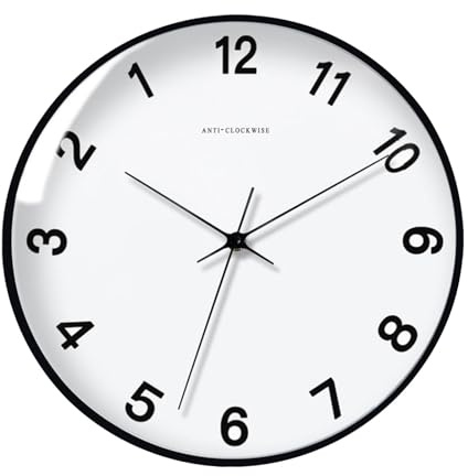 Fenteer Rückwärts Uhr Wanduhr Gegen Den Uhrzeigersinn, Wandkunst Dekoration, 30,5 cm, Dekorative Wanduhr für Zuhause, Büro, Küche, Wohnzimmer, Stil E
