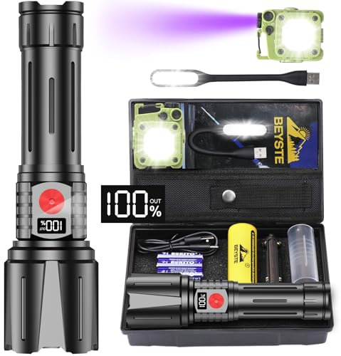 BEYSTE Torcia LED Professionale 1000000 Lumen Ricaricabile USB, Tattica Potente e Portatile per Campeggio, Trekking ed Emergenza