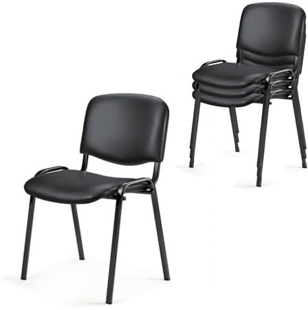Topsit 4er Set Wartezimmerstuhl, stapelbarer Besucherstuhl mit Polsterung und Kunstlederbezug, Metallgestell Bürostuhl, Konferenzstuhl für Home Office, Rezeption Pausen Raum (Schwarz)
