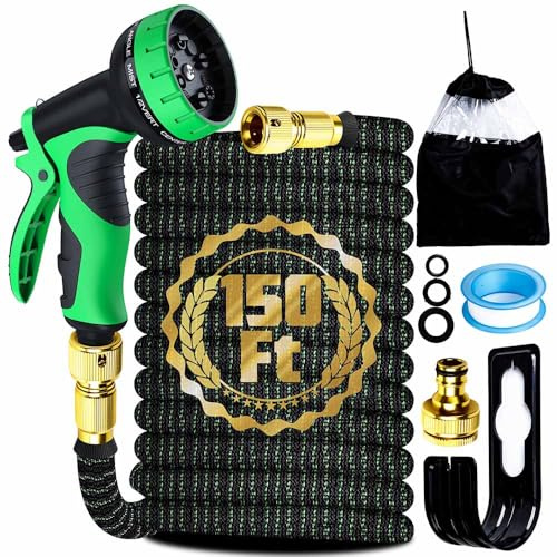 Flexibler Gartenschlauch 45M mit 10 Modi Wassersprühpistole, Wasserschlauch flexibel mit 3-Fach Latexkern inkl. Vollmessing Adapter für 1/2' 3/4' Zoll, Langlebig und auslaufsicher Gartenschlauch