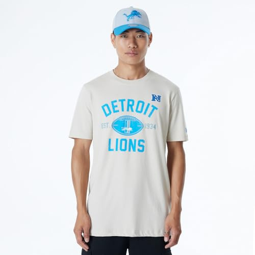DETROIT LIONS New Era Cap NFL Regular T-Shirt Distressed Screenprint Team Graphic Stone Unisex