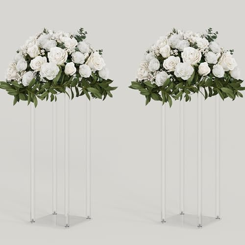 TEKXYZ Acrylic Centerpiece, 2 Pcs 23.6 Inch Tall Flower Stand, Column Wedding Centerpieces, Flower Stand for Wedding Event Party Props, Home Decor, Table