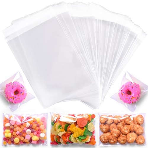 Clear Cellophane Bags 5x7 Inches (100 Pack) – Clear Self Sealing Adhesive Cello Bags for Cards, Sweets, Treats & Packaging – Transparent Food Safe Sealable Plastic Cello Bag for Cookies