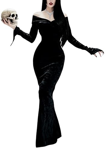 LUYANA Women Halloween Costumes Off Shoulder Velevt Maxi Dress