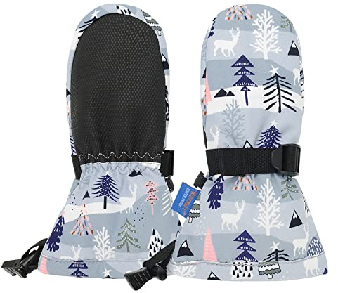Durio Fäustlinge Kinder Wasserdicht Unisex Baby Handschuhe Kinder Kleinkinder Fäustlinge Skihandschuhe Winter Jungen Mädchen Handschuhe Verstellbaren Bündchen Wintersport Graues Rehkitz 0-2 Jahre