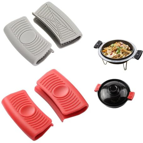 SIRLOMU 2 Paar Silikongriffe für Töpfe, Silikon Helfen Griff Halter, rutschfest, hitzebeständig, Topfgriff Schutzhülle, für Ofenschalen, Gusseiserne Bratpfannen, Küche Kochen Backen (Rot，grau)