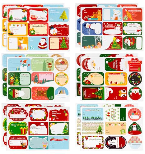 maxtachi 108 Stück Aufkleber Weihnachten, Weihnachten Aufkleber Sticker Weihnachtsaufkleber zum Beschriften, Weihnachten Selbstklebend für Umschlag Geschenktüten Papiertüten Weihnachtskarten