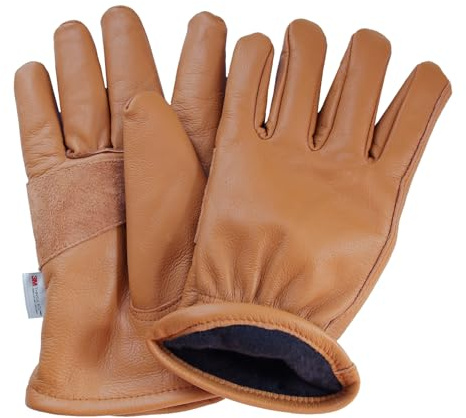 NBLEAGLO Thermo Arbeitshandschuhe Winter Wasserdicht Warme Winterhandschuh für Herren und Damen Isolierte Braun Lederhandschuhe Gefüttert für Kaltes Wetter (Winter, Extra Large)