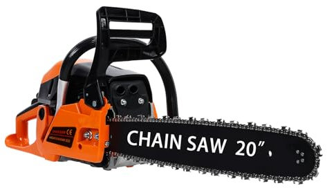 kamulouk 58CC Petrol Chainsaw with 20 Bar, 2-Stroke Handheld Chain Saw, Cordless Petrol Chainsaw, High-Power Logging Saw for Wood Cutting and Tree Trimming Red