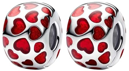 YUMINN Red Love Clip x2 Charms Argent Sterling 925 Bracelets et Colliers Perles Pendentifs Bijoux pour Femmes