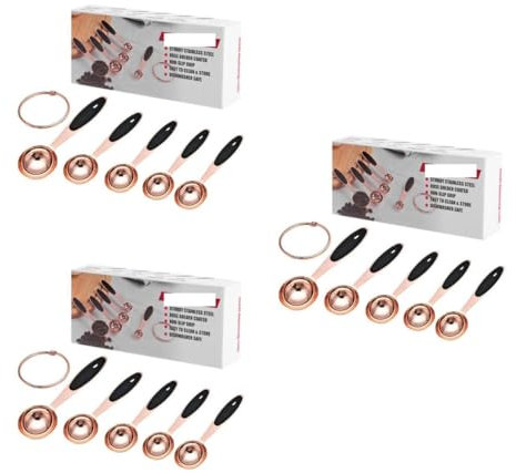 PRETYZOOM 3juegos Cucharas Medidoras Inoxidable Rosa Dorado Con Hebilla Para Cocina y Repostería Incluye