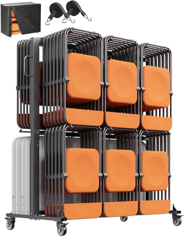 VEVOR Chariot de Chaise Pliante, Capacité de Charge 363 kg, Support Robuste pour 84 Chaises, Organiseur de Rangement Double Niveaux avec roulettes 360°, pour Salle à Manger, Famille, École, Noir Mat