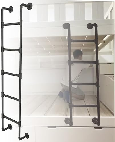 Scala per Letto a Castello da 4 Piedi, 5 Piedi, 6 Piedi, 8 Piedi, Nera | Scala per Finestra Resistente con 4-8 gradini, Scala a pioli in Metallo montata a Parete per Scale di arram