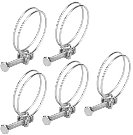Adjustable Stainless Steel Hose Clamp, Double Wire Tube Clips (50-60mm Size), 5-Piece Set of Double Wire Hose Clips for Garden Hose, Tubing, and Plumbing Use