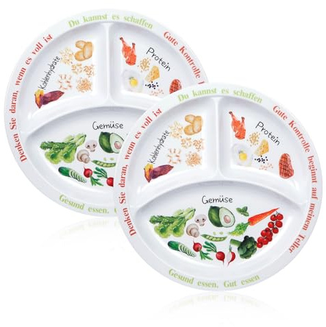 Yuecda Portionskontrollteller für ausgewogene Ernährung – Teller mit gesunder Ernährung für Erwachsene und Jugendliche – Melamin-Unterteilungen, Gewichtsverlust, Diabetesteller (2)