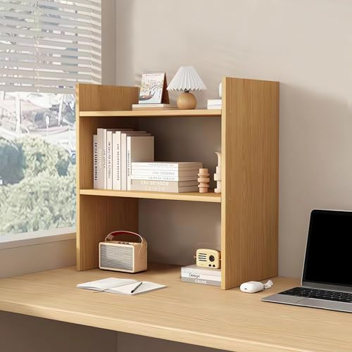 AUSHOPLAH Schreibtisch-Organizer-Regal, 2-stufiges Holz-Bücherregal, Minimalistisch, Büro-Schreibtisch-Aufbewahrungsregal, Regal C1 (A Holz)