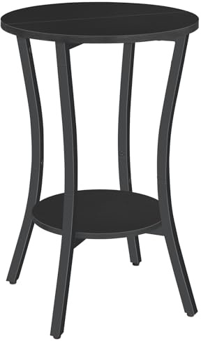 HOOBRO Runt sidobord, 2 nivåer litet bord, litet soffbord sängbord, runt soffbord med förvaringshylla, hall för vardagsrum, robust, svart EBB180BZ01