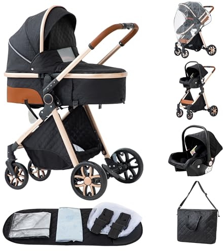 ALYIKOU carrito bebe,carrito bebe 3 en 1,Adecuado para 0-3 años, carga máxima de 25 kg, sistema de carro bebe viaje plegable, incluidos adaptadores de accesorios