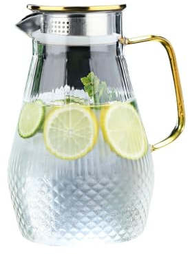 1,55L Jarra de Vidrio Borosilicato con Tapa de Acero Inoxidable, Jarra de Agua Resistente al Calor y Fácil de Limpiar, para Agua Fría/Caliente, Café, Leche, Vino, Té Helado y Jugos, Transparente