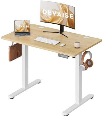 DEVAISE Höhenverstellbarer Schreibtisch 100x60cm Split, mit leisem Motor und Memory-Funktion für 3 Höhen, ergonomischer Computertisch für Büro, Eiche