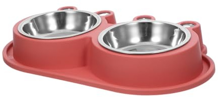 DIYEAH Futternapf für Katzen Doppelnapf für Futter und Wasser Rutschfester Boden aus Kunststoff und Edelstahl Auslaufsicher für Drinnen und Draußen für Katzenbabys und Kleine