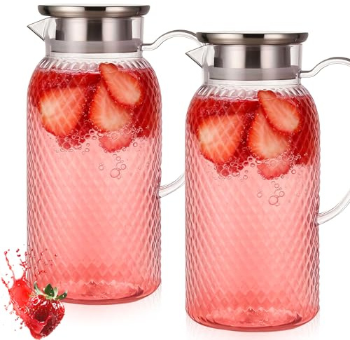 2 jarras de plástico de 1,8 l con tapa, jarra de agua, sin BPA, transparente, jarra de agua, jarra de té helado, jarra para frigorífico, bebidas frías y calientes, limonada, leche, café