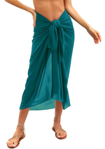 UMIPUBO Beach Sarong for Women Swimwear Bikini Cover Up Chiffon Wrap Sarongs Beach Pareo Long Skirts Dress Elegant Summer Swimsuit Cover-ups Scarf Shawl Beachwear (Dark Green, One Size)