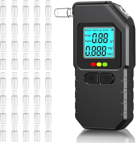 Breathalysers with 40 Mouthpieces, Breathalyzer with Digital LCD Display | Breath Tester with Voice Prompts, Digital Professional Breathalysers for Euro&Personal Travel, Home Party Use