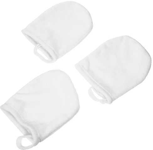 ERINGOGO 3Pcs Thickened Cotton Facial Cleaning Gloves White Makeup Removal Powder Puff for Gentle Daily Exfoliating and Skincare Routine