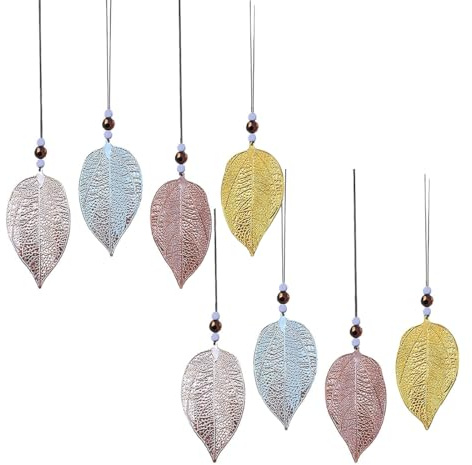 CATZUM 8 Stück Groß Fensterdeko Blatt Anhänger Dekohänger aus Metall mit Perle+Linie, Frühlingsdeko und Herbstdeko, Hängend für Zimmer (Champagner, Silber, Golden, Kupfer)