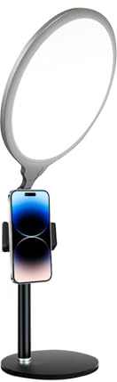 Luce Anello da Scrivania Regolabile a Schermo Intero con Supporto Telefono | Luce Ad Anello Con Regolazione Della Luminosità Per Riunioni Live Streaming Video Conferenza Podcast Vlog Trucco Home O