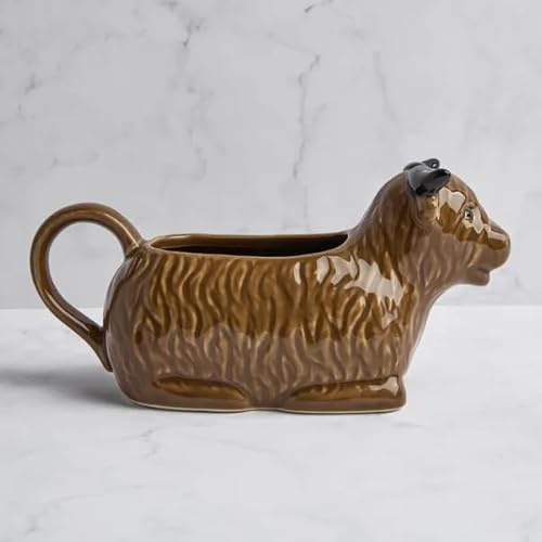 New Adorable Hand-Painted Highland Cow Gravy Boat – Rustic Stoneware Sauce Jug with 330ml Capacity for Countryside Table Style-M93 (Gravy Boat)