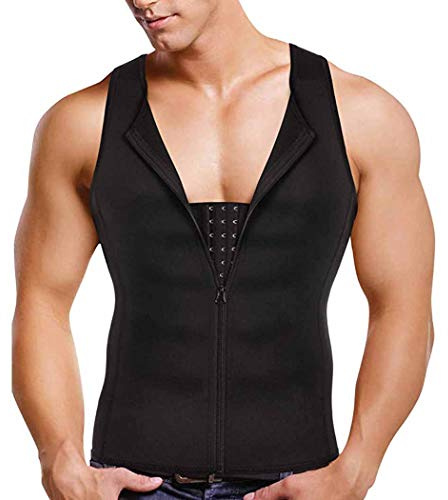 Gotoly Herren Taillentrainer Weste Gewichtsverlust Korsett Sport Body Shaper Reißverschluss Schweißanzüge Bauchmieder Workout Shirt