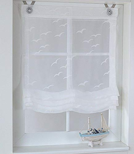 Store bateau à œillets - Blanc transparent - Motif marin - Largeur 80 cm x hauteur 130 cm
