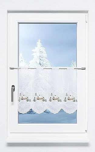 Plauener Spitze Scheibengardine Weihnachtshaus (Bx H) 64,8cm * 45cm braun/Mehrfarbig